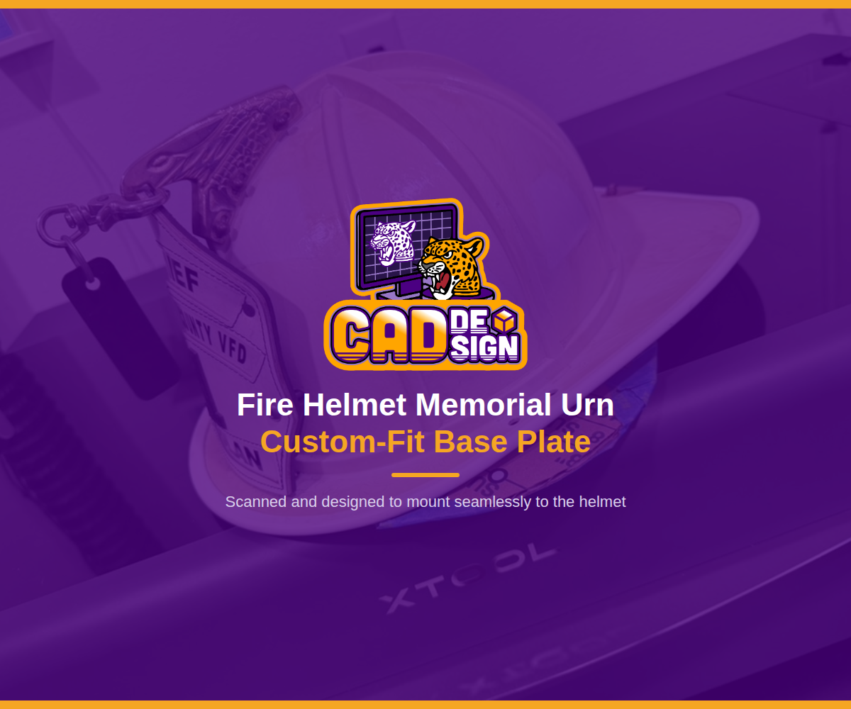 Fire helmet memorial urn custom-fit base plate