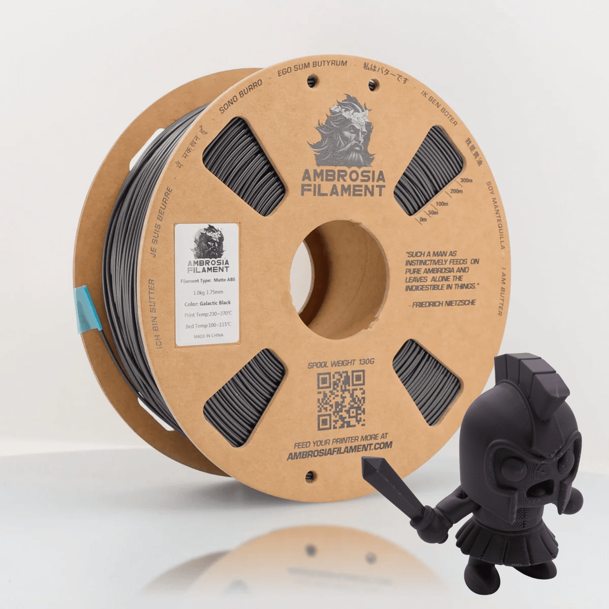 AMBROSIA ABS Matte Filament of the Gods - 1KG Bambu AMS Friendly Cardboard Spools Premium 3D Printing Filament