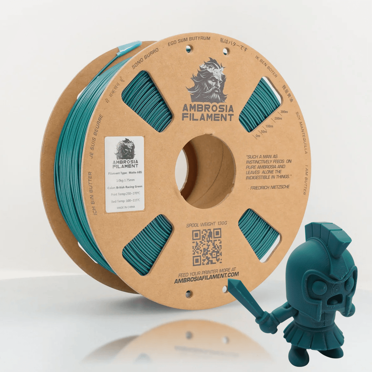 AMBROSIA ABS Matte Filament of the Gods - 1KG Bambu AMS Friendly Cardboard Spools Premium 3D Printing Filament
