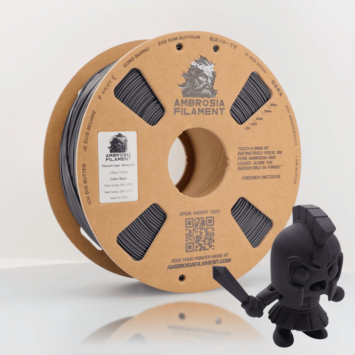 AMBROSIA ABS Matte Filament of the Gods - 1KG Bambu AMS Friendly Cardboard Spools Premium 3D Printing Filament
