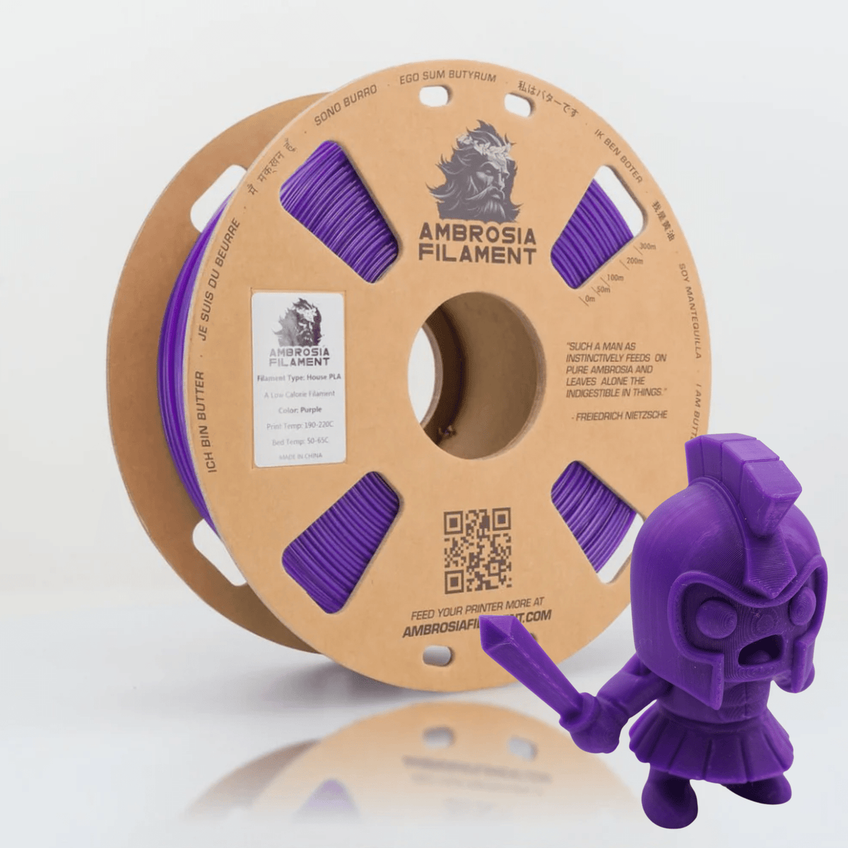 AMBROSIA PLA Filament of the Gods - 1KG Bambu AMS Friendly Cardboard Spools Premium 3D Printing Filament