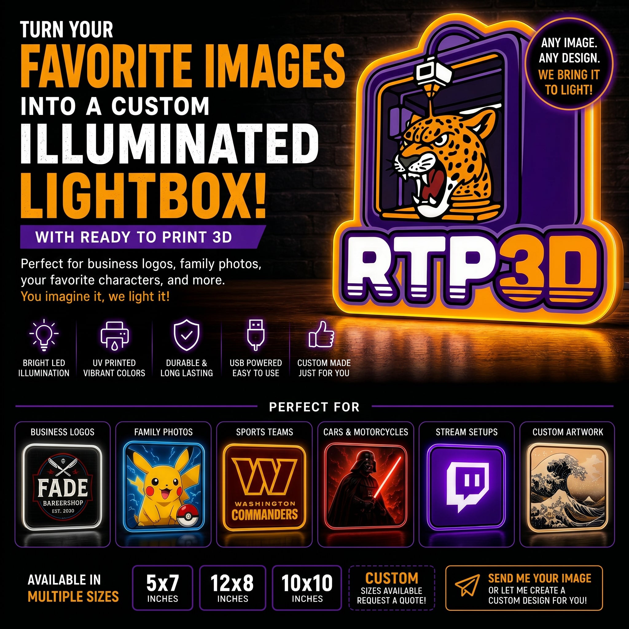 Custom LED Lightbox - Personalized UV Printed & 3D Printed Anime, Gaming, Movie & Photo Display - Custom Sizes Available
